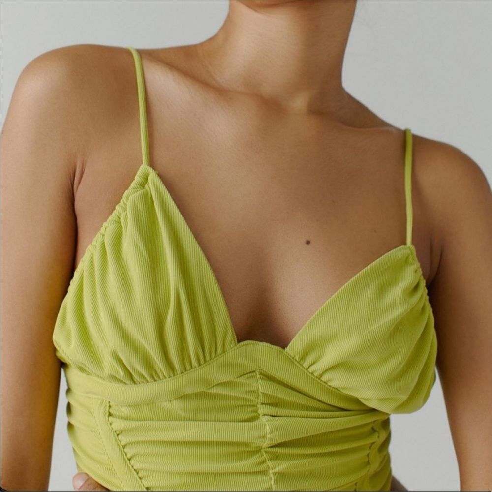 Urban Outfitters Angelina Ruched Corduroy Triangle Cami Corset Crop Top Lime XS